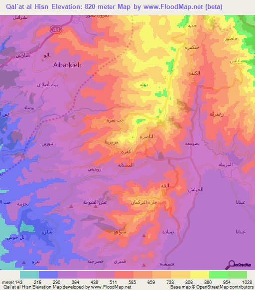 Qal`at al Hisn,Syria Elevation Map