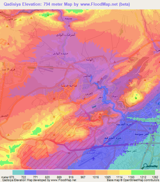 Qadisiya,Syria Elevation Map