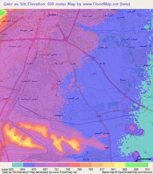 Qabr as Sitt,Syria Elevation Map