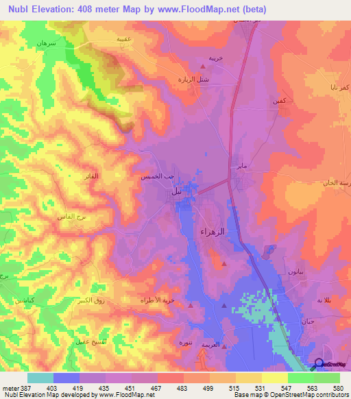 Nubl,Syria Elevation Map