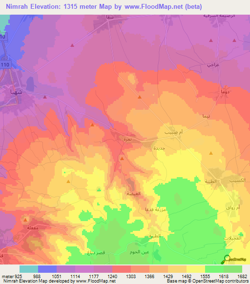 Nimrah,Syria Elevation Map