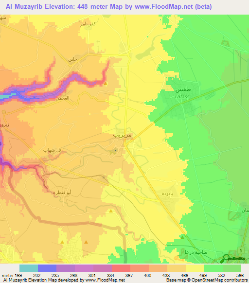 Al Muzayrib,Syria Elevation Map