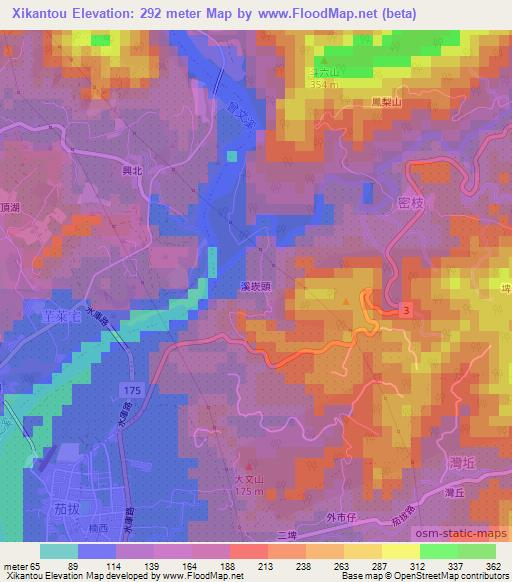 Xikantou,Taiwan Elevation Map