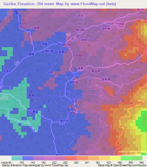 Gezibu,Taiwan Elevation Map