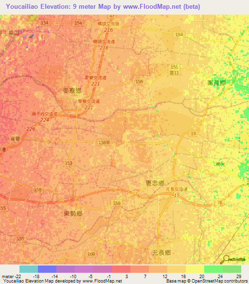 Youcailiao,Taiwan Elevation Map