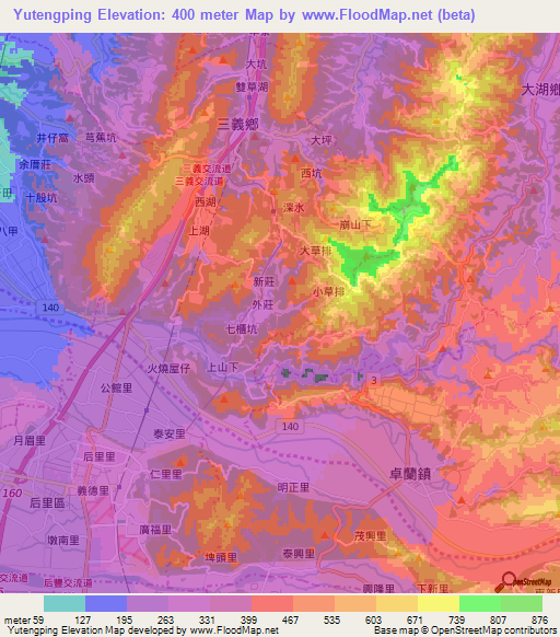 Yutengping,Taiwan Elevation Map