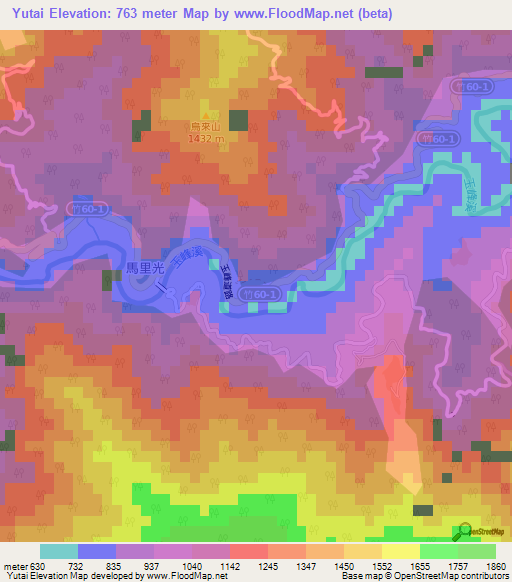 Yutai,Taiwan Elevation Map