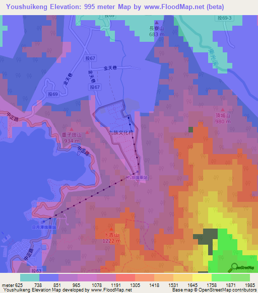 Youshuikeng,Taiwan Elevation Map