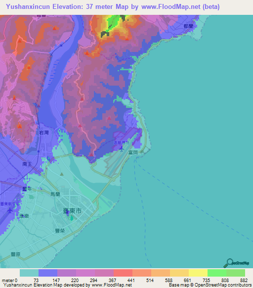 Yushanxincun,Taiwan Elevation Map