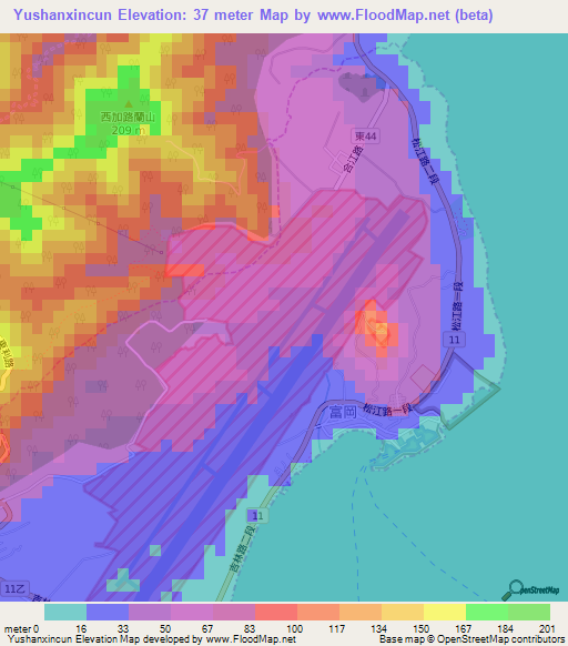 Yushanxincun,Taiwan Elevation Map