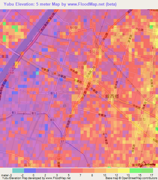 Yubu,Taiwan Elevation Map