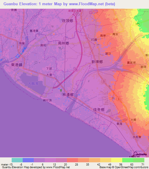 Guanbu,Taiwan Elevation Map