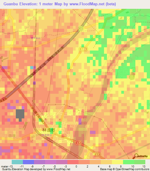 Guanbu,Taiwan Elevation Map