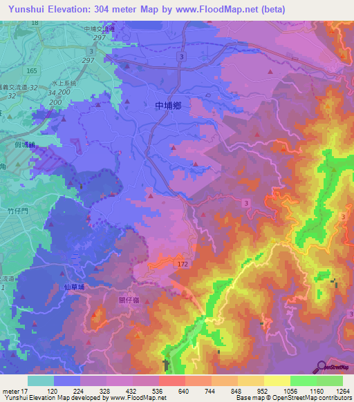Yunshui,Taiwan Elevation Map