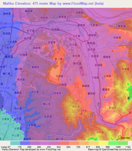Malibu,Taiwan Elevation Map