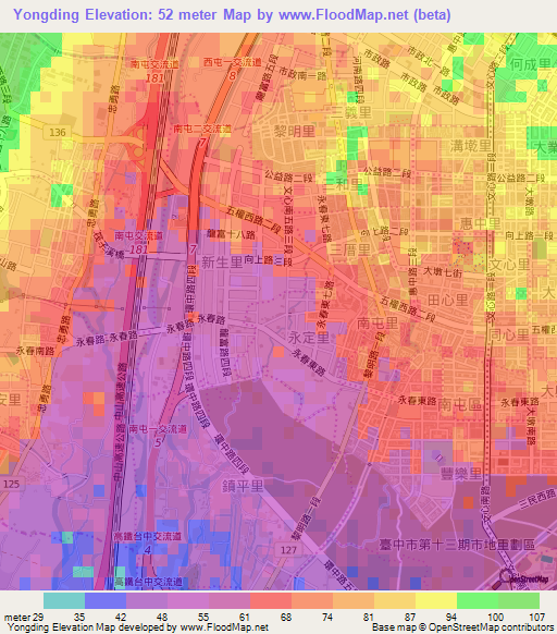 Yongding,Taiwan Elevation Map