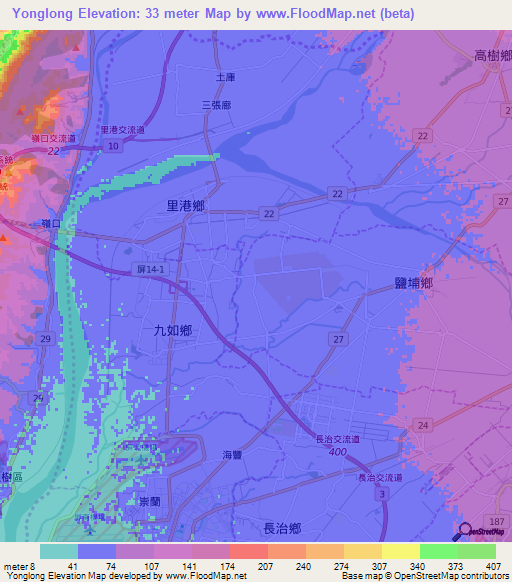 Yonglong,Taiwan Elevation Map