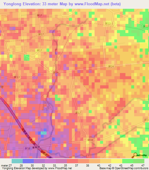 Yonglong,Taiwan Elevation Map