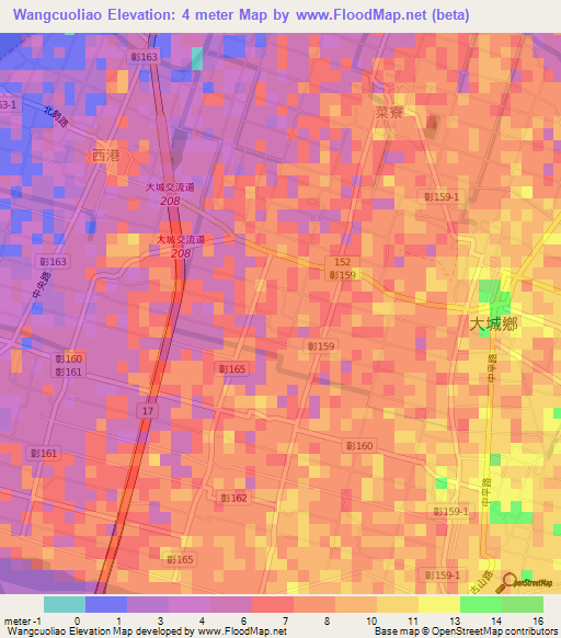 Wangcuoliao,Taiwan Elevation Map
