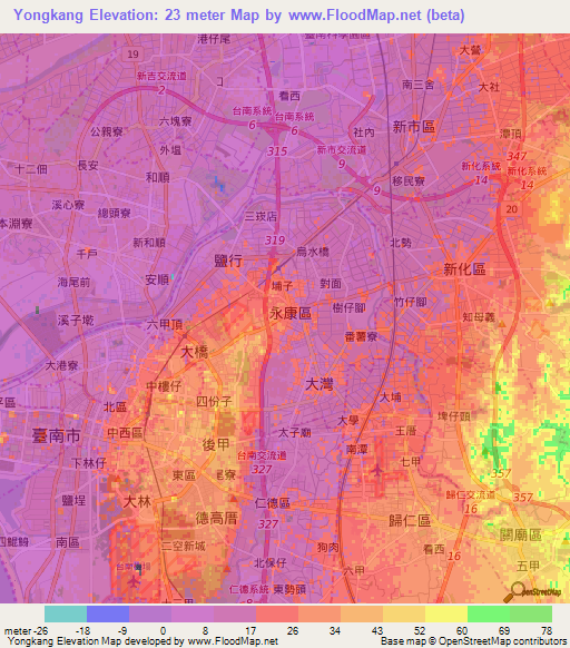 Yongkang,Taiwan Elevation Map
