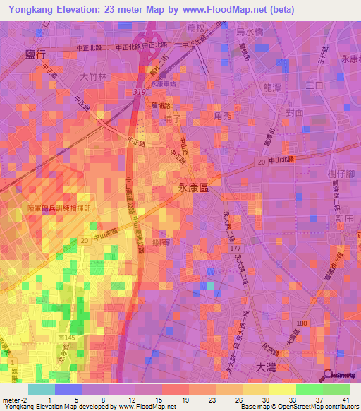 Yongkang,Taiwan Elevation Map
