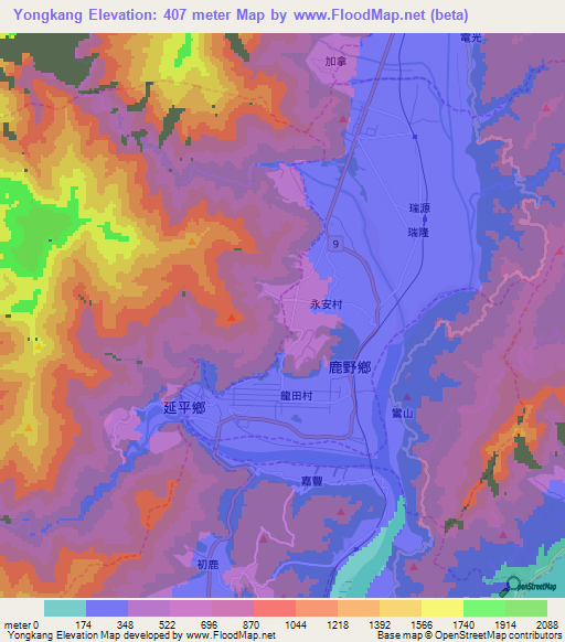Yongkang,Taiwan Elevation Map