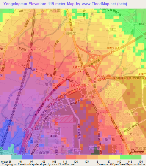 Yongxingcun,Taiwan Elevation Map