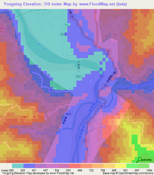 Yongxing,Taiwan Elevation Map