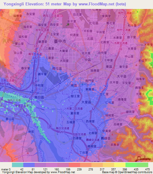 Yongxingli,Taiwan Elevation Map