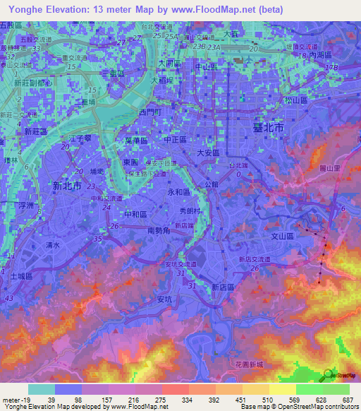 Yonghe,Taiwan Elevation Map