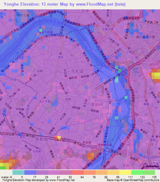 Yonghe,Taiwan Elevation Map