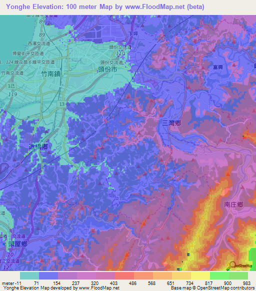 Yonghe,Taiwan Elevation Map