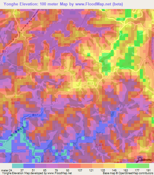 Yonghe,Taiwan Elevation Map