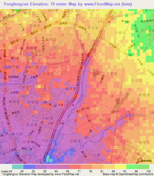 Yongfengcun,Taiwan Elevation Map