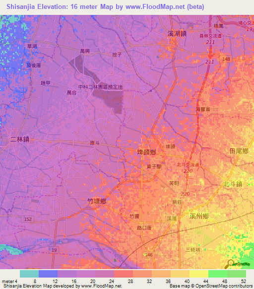 Shisanjia,Taiwan Elevation Map