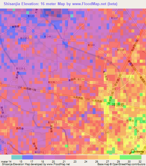 Shisanjia,Taiwan Elevation Map