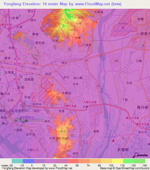 Yongfang,Taiwan Elevation Map
