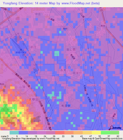 Yongfang,Taiwan Elevation Map