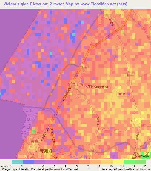 Waigouziqian,Taiwan Elevation Map