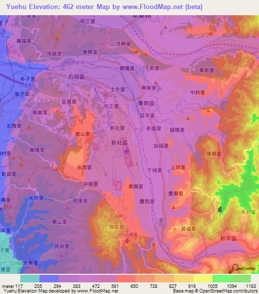 Yuehu,Taiwan Elevation Map