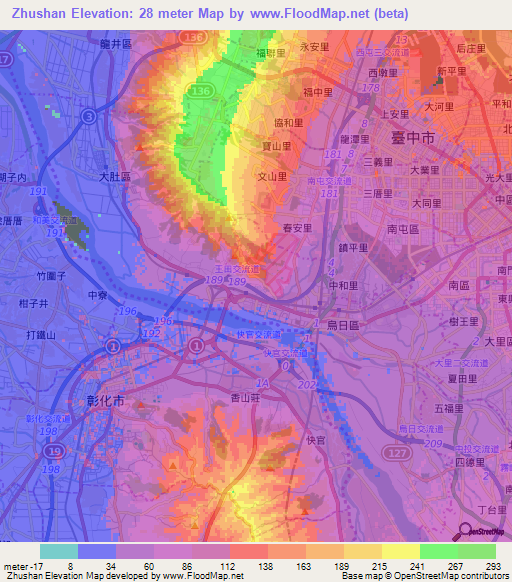 Zhushan,Taiwan Elevation Map