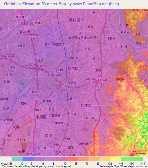 Yiminliao,Taiwan Elevation Map