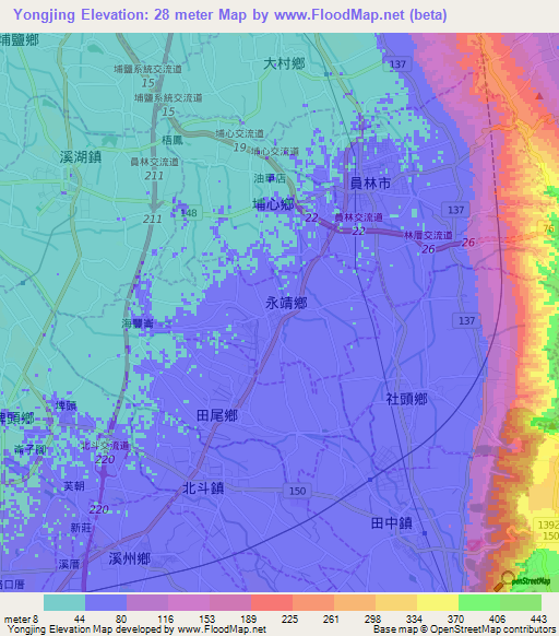 Yongjing,Taiwan Elevation Map