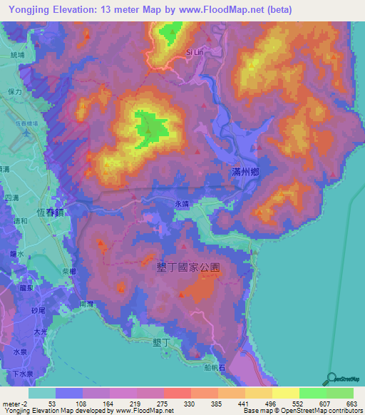 Yongjing,Taiwan Elevation Map