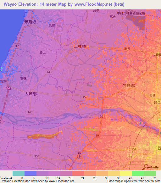 Wayao,Taiwan Elevation Map