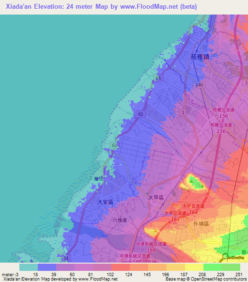 Xiada'an,Taiwan Elevation Map