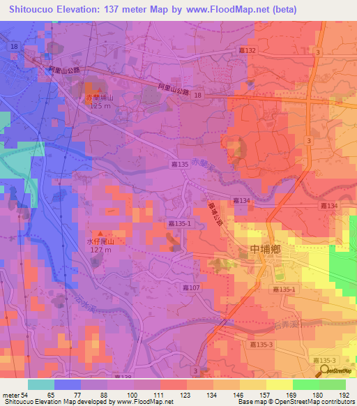 Shitoucuo,Taiwan Elevation Map