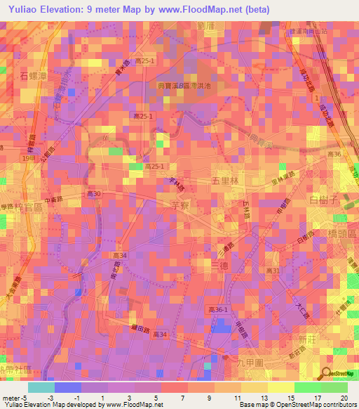 Yuliao,Taiwan Elevation Map