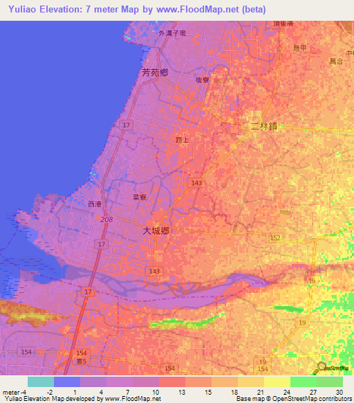 Yuliao,Taiwan Elevation Map