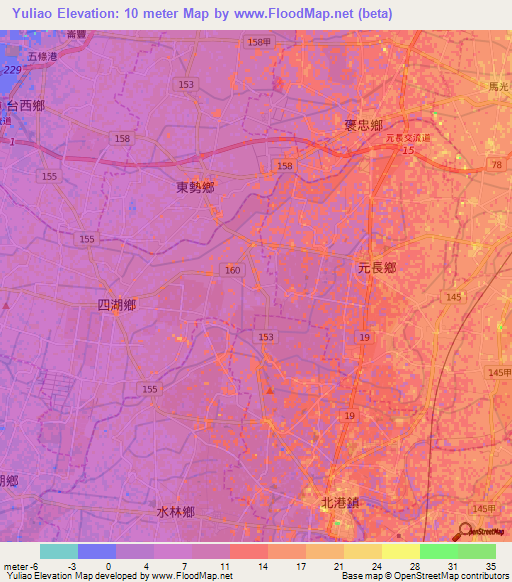 Yuliao,Taiwan Elevation Map